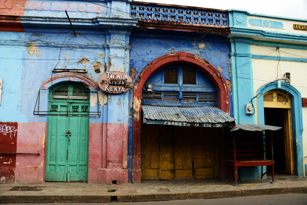 Weathered buildings along a residential street in Granada Nicaragua