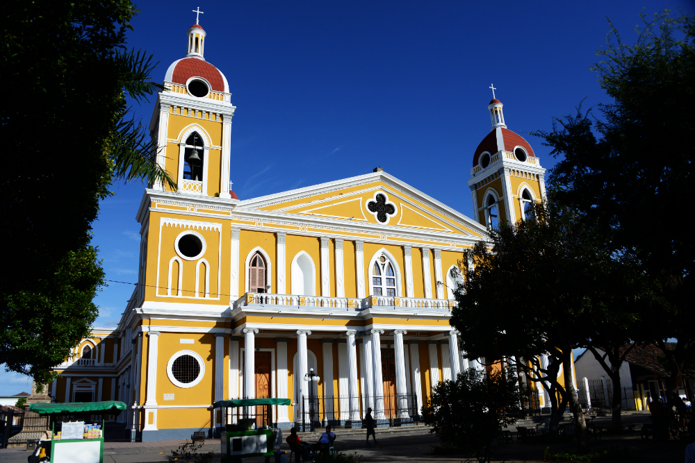 Granada Cathedral overlooking the central plaza in Granada Nicaragua