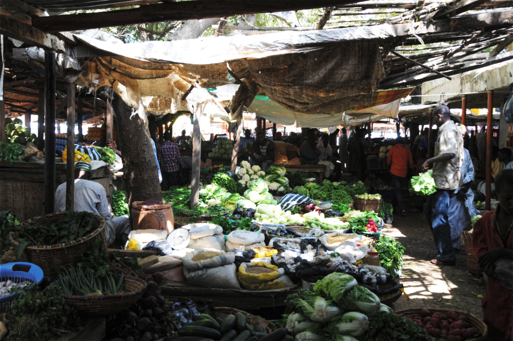 Vegetables and market stalls at Kano farmers market