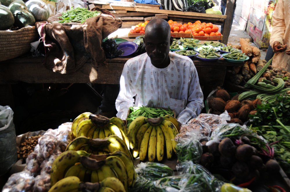 Produce vendors at a farmers market in Kano Nigeria
