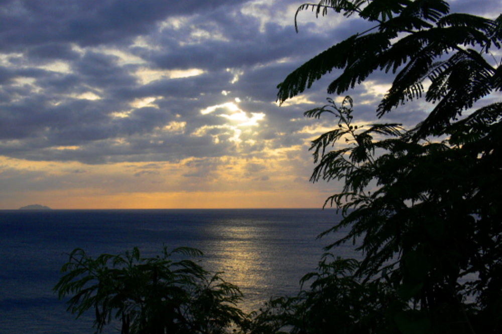 Sunset over the coastline near Aguadilla