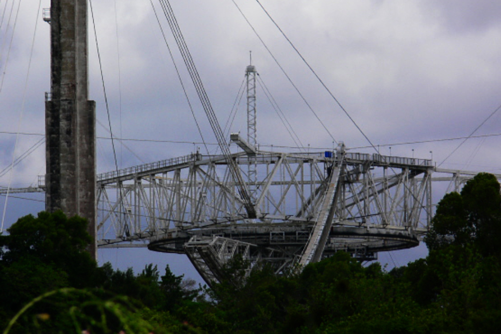 Arecibo Observatory radio telescope in Puerto Rico before its collapse