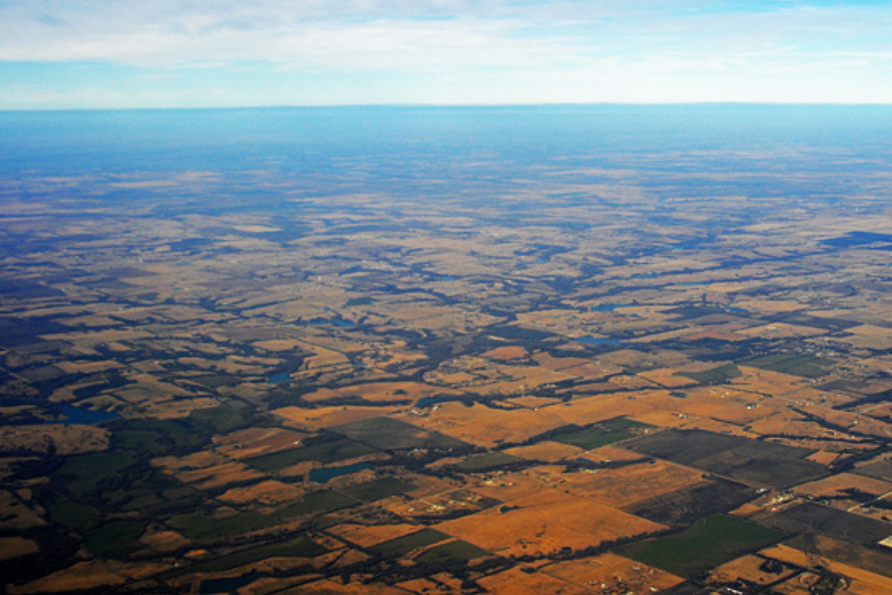 Landscape Outside Dallas Aerial view of flat farmland and countryside outside Dallas Texas