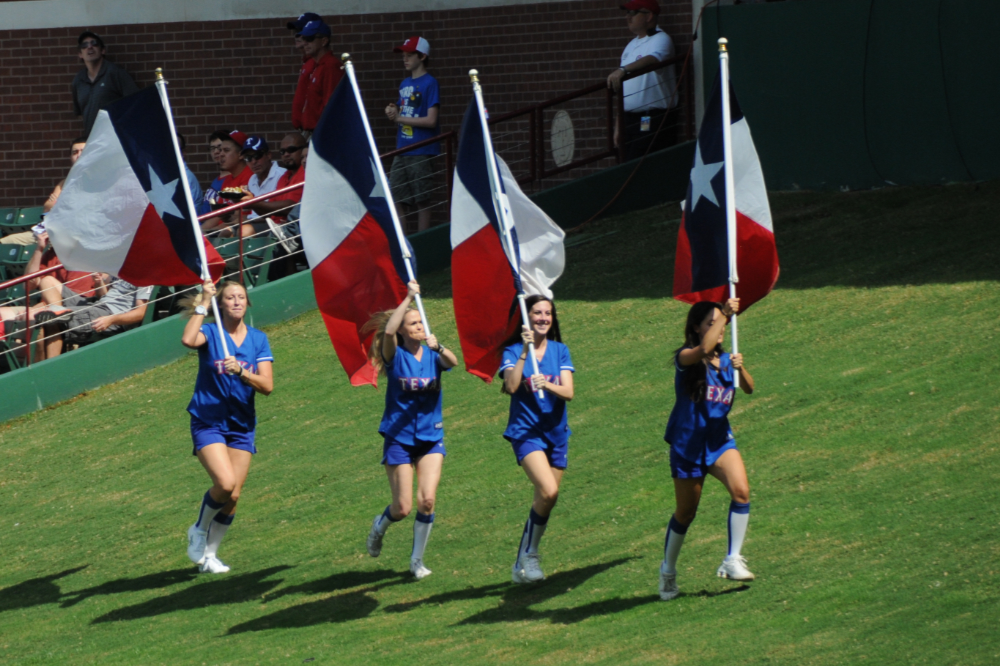 Texas Rangers Entertainment Entertainment and cheerleaders at a Texas Rangers baseball game