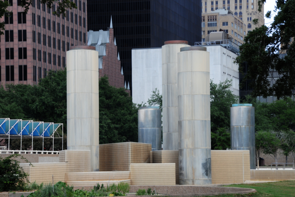 Downtown Houston Park Green park surrounded by downtown Houston skyscrapers