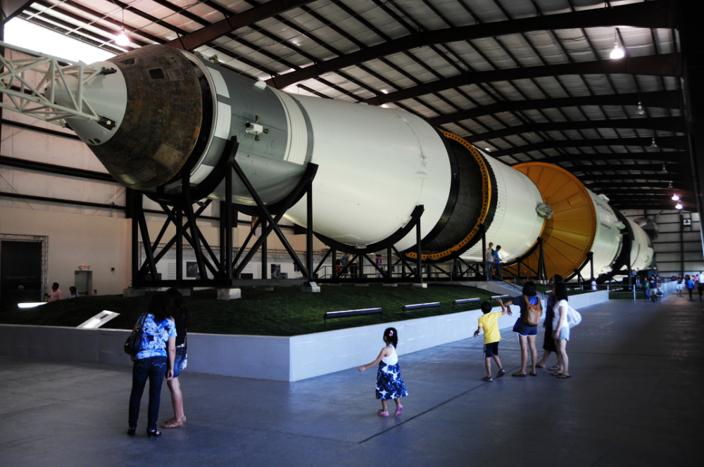 NASA Saturn V Rocket Enormous Saturn V Moon rocket displayed at NASA Johnson Space Center