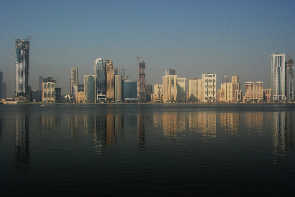 Waterfront and urban scenery in Sharjah, United Arab Emirates