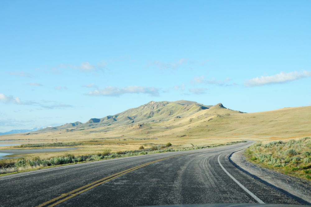 Road on Antelope Island Road through Antelope Island Utah