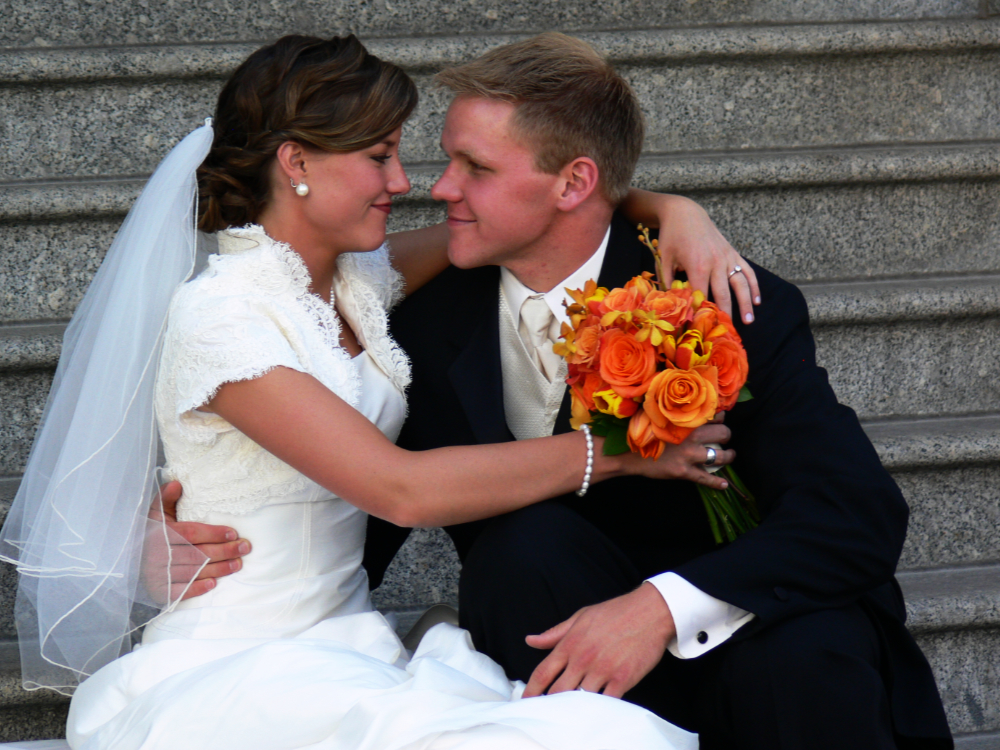Temple Square Wedding Wedding couple at Temple Square Salt Lake City