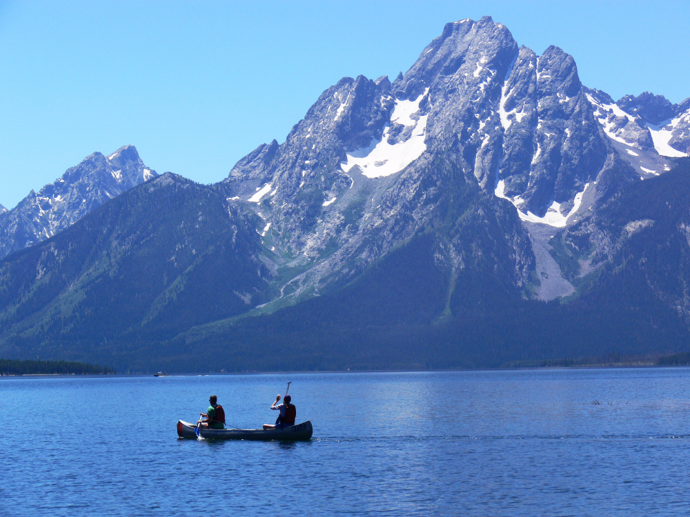 Canoe on Jackson Lake Canoe on Jackson Lake beneath the Teton mountains