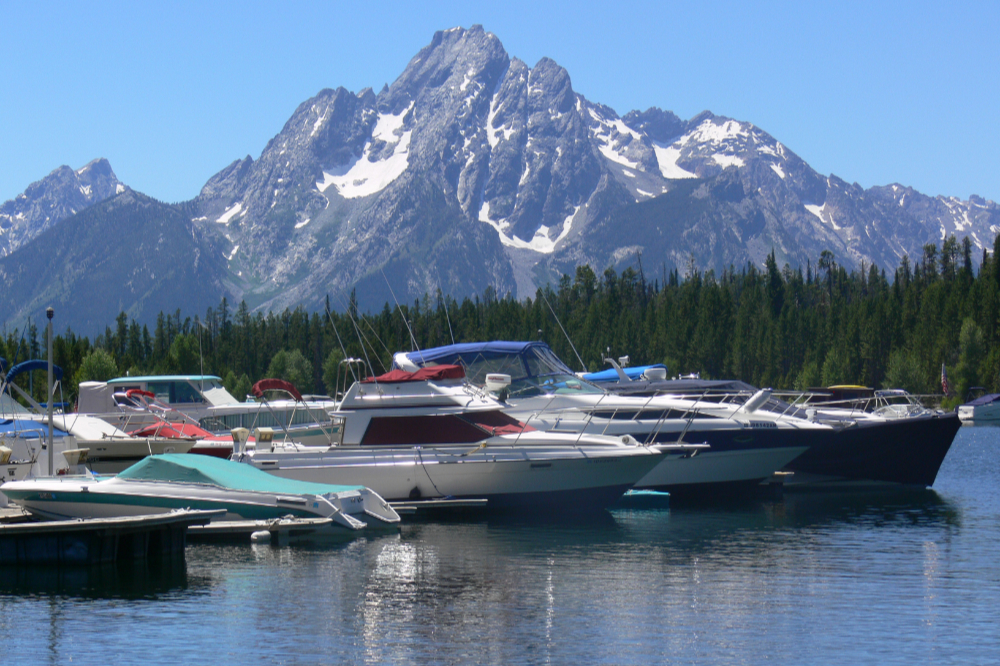 Marina Marina beneath the mountains in Grand Teton National Park
